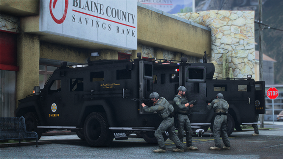 LSSD SEB SWAT operation for three armed suspect barricaded with hostages in Paleto-Bay has concluded. Suspects in custody. Neighborhood safe. [2]