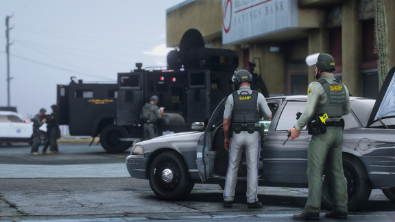 LSSD SEB SWAT operation for three armed suspect barricaded with hostages in Paleto-Bay has concluded. Suspects in custody. Neighborhood safe. [1]